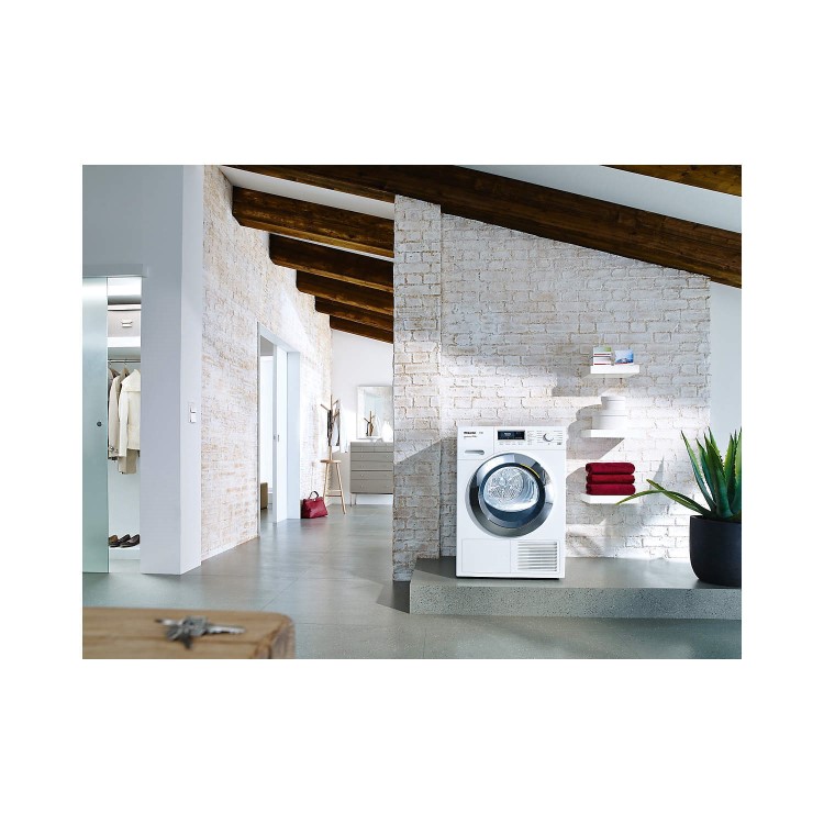 Miele TKR650WP 9kg Freestanding Heat Pump Condenser Tumble Dryer White With Chrome Door