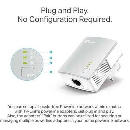 TP-Link AV600 600Mbps 1 Port Powerline Adapter - 2 Pack