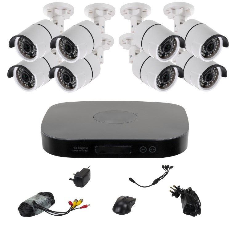 electriQ 8 Camera 1080p HD CCTV System - No Hard Drive