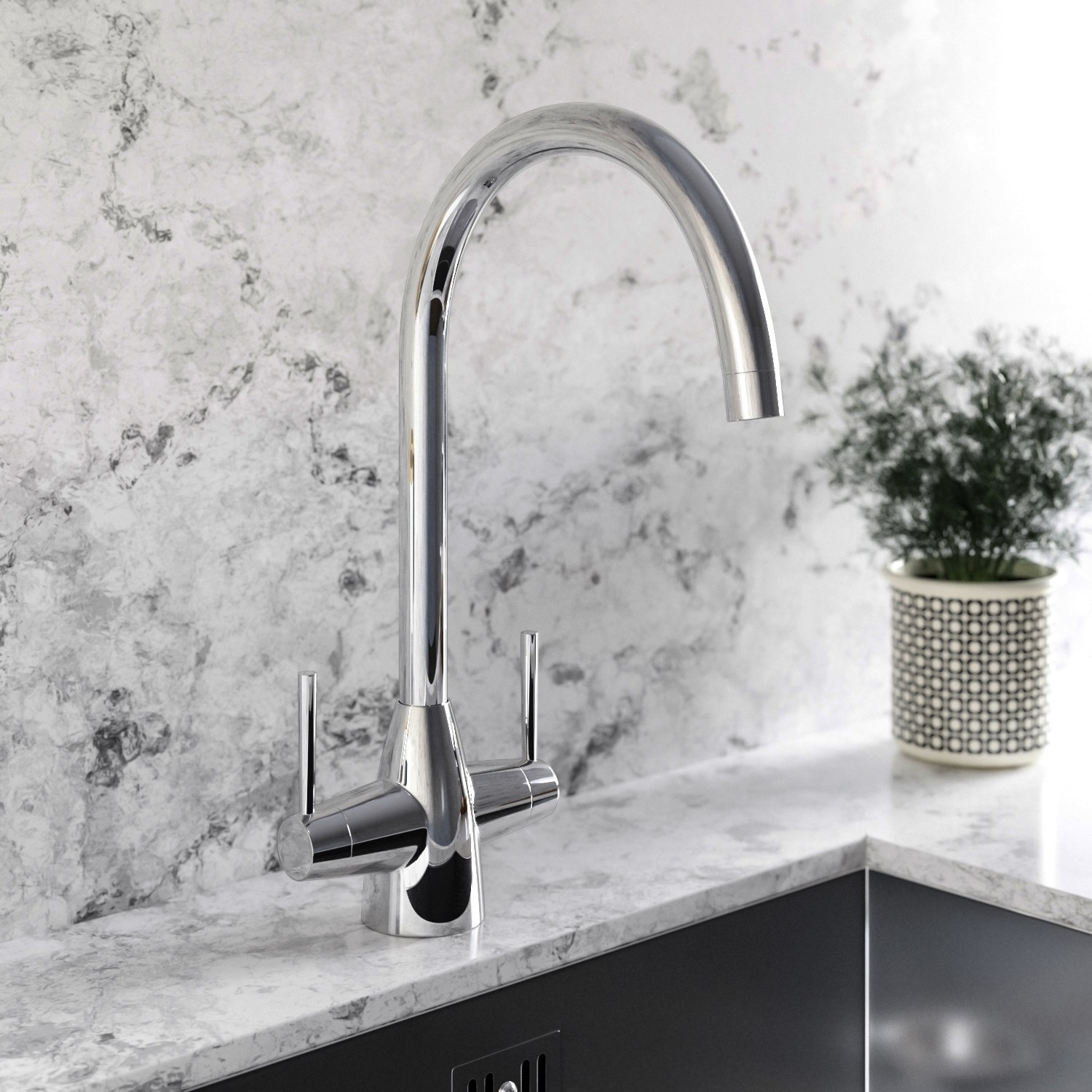 Enza Bronte Brushed Chrome Twin Lever Kitchen Mixer Tap