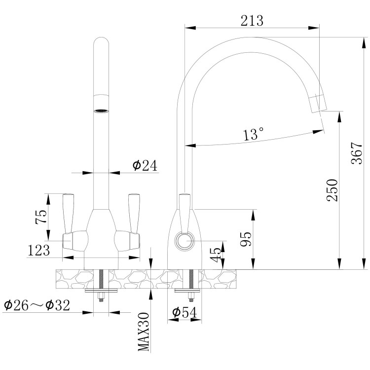 Twin Lever Chrome Monobloc Kitchen Sink Mixer Tap - Tamara