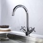 Essence Agnes Chrome Twin Lever Monobloc Kitchen Mixer Tap