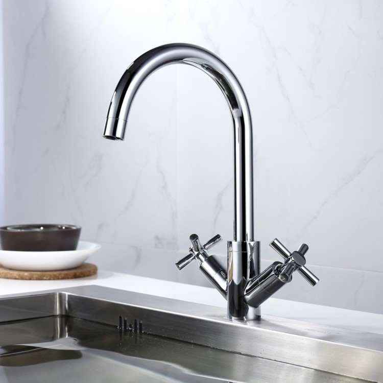 Essence Agnes Chrome Twin Lever Monobloc Kitchen Mixer Tap