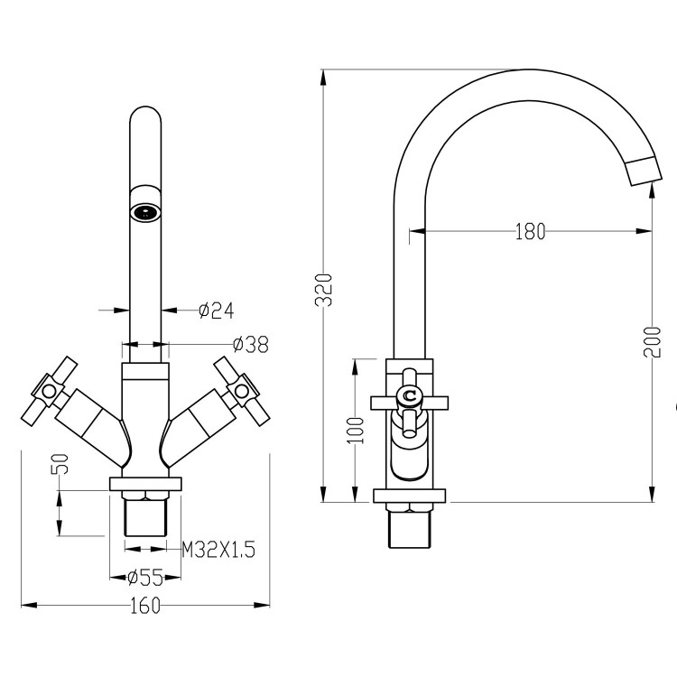 Essence Agnes Chrome Twin Lever Monobloc Kitchen Mixer Tap