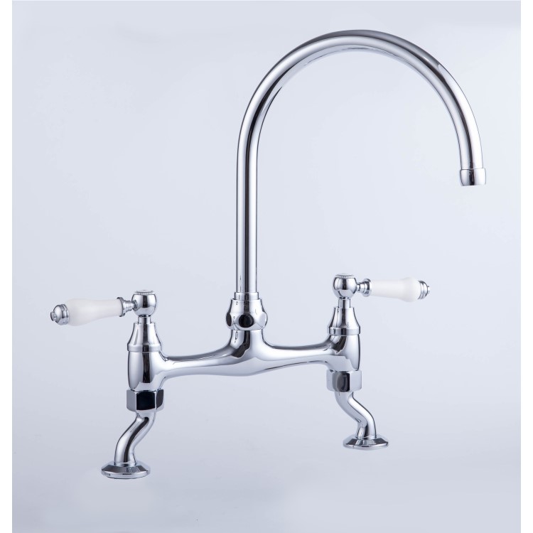 Taylor & Moore Kilda Chrome Twin Lever Traditional Mixer Bridge Kitchen Tap