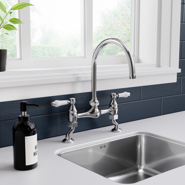 Taylor & Moore Kilda Chrome Twin Lever Traditional Mixer Bridge Kitchen Tap