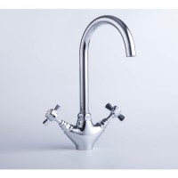 Taylor & Moore Chrome Twin Lever Traditional Crosshead Mixer Kitchen Tap