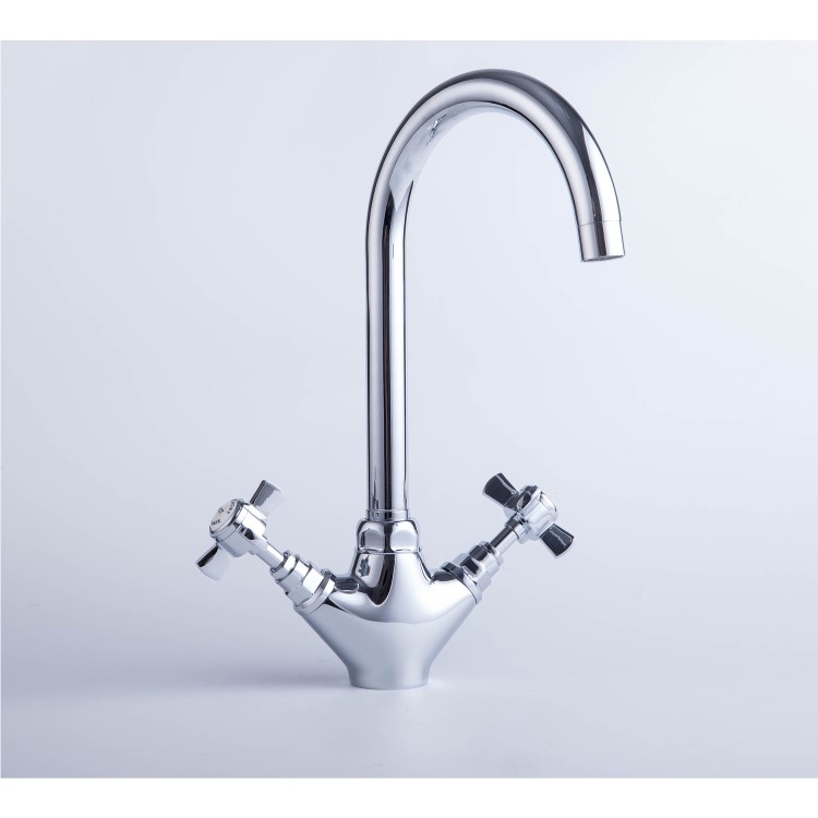 Taylor & Moore Chrome Twin Lever Traditional Crosshead Mixer Kitchen Tap