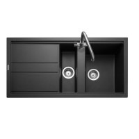 Rangemaster Topaz 1.5 Bowl Inset Black Granite Kitchen Sink with Reversible Drainer Rangemaster Topaz 1.5 Bowl Inset Black Granite Kitchen Sink with Reversible Drainer