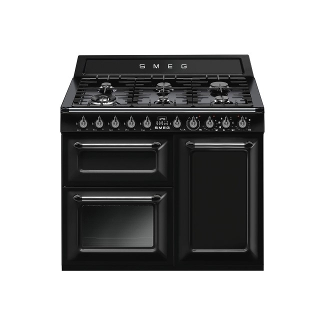 Smeg TR103BL 100cm Victoria Gloss Black Three Cavity Dual Fuel Traditional Cooker with Side Opening