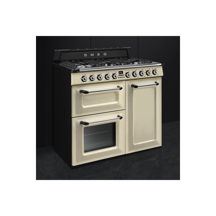 Smeg TR103P 100cm Victoria Gloss Cream Three Cavity Dual Fuel Traditional Range Cooker with Side Opening