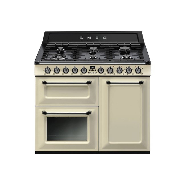 Smeg TR103P 100cm Victoria Gloss Cream Three Cavity Dual Fuel Traditional Range Cooker with Side Opening