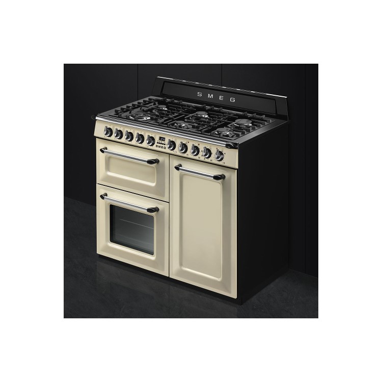 Smeg TR103P 100cm Victoria Gloss Cream Three Cavity Dual Fuel Traditional Range Cooker with Side Opening