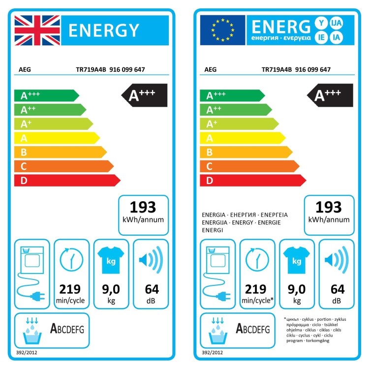 AEG 7000 Series SensiDry&reg; 9kg Heat Pump Tumble Dryer - White