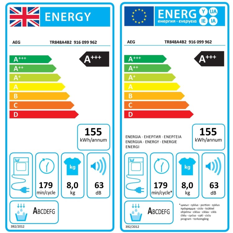 AEG 8000 Series AbsoluteCare&reg; 8kg Heat Pump Tumble Dryer - White