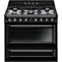 Smeg TR90BL1 Victoria Single Cavity 90cm Wide Dual Fuel Range Cooker Black