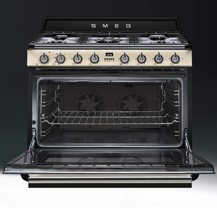 Smeg TR90P1 Victoria Single Cavity 90cm Wide Dual Fuel Range Cooker Cream