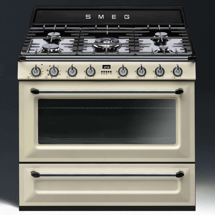 Smeg TR90P1 Victoria Single Cavity 90cm Wide Dual Fuel Range Cooker Cream