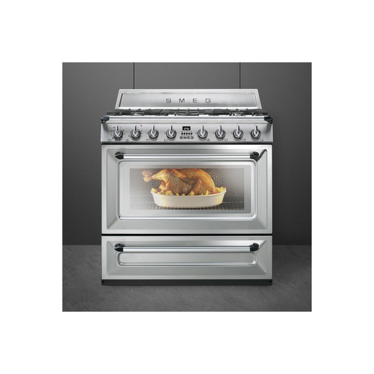 Smeg TR90X9 90cm Victoria Stainless Steel Single Cavity Dual Fuel Traditional Cooker