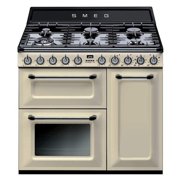 GRADE A2 - Smeg TR93P Victoria Triple Cavity 90cm Wide Dual Fuel Cooker Cream