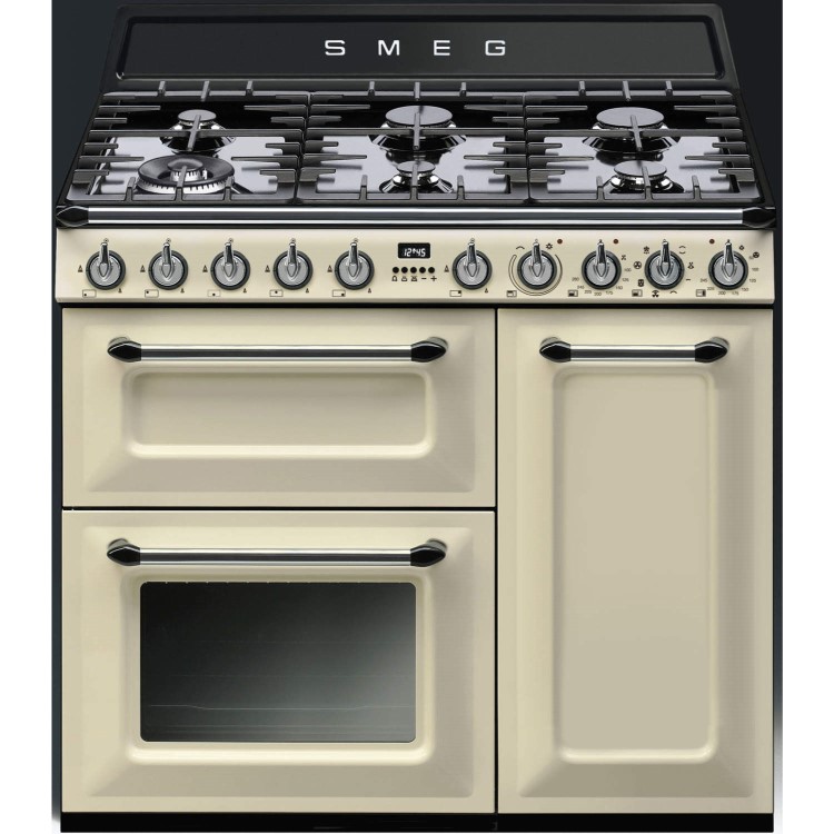 GRADE A2 - Smeg TR93P Victoria Triple Cavity 90cm Wide Dual Fuel Cooker Cream