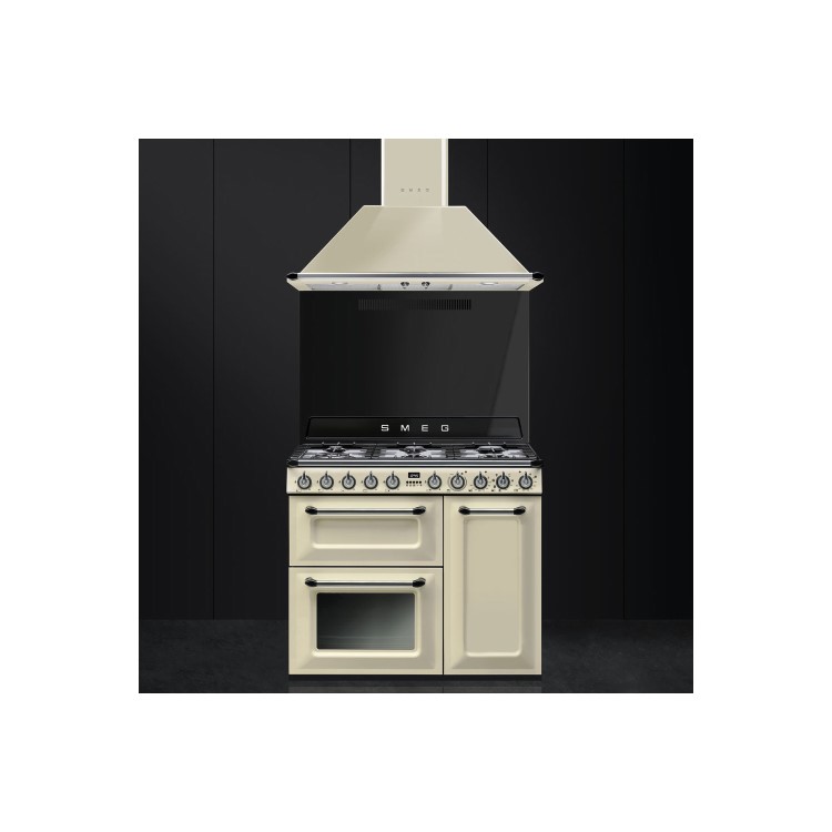 Smeg TR93P Victoria Triple Cavity 90cm Wide Dual Fuel Range Cooker Cream