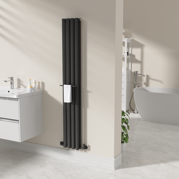 Black Designer Towel Holder for Steel & Electric Radiators - 230mm