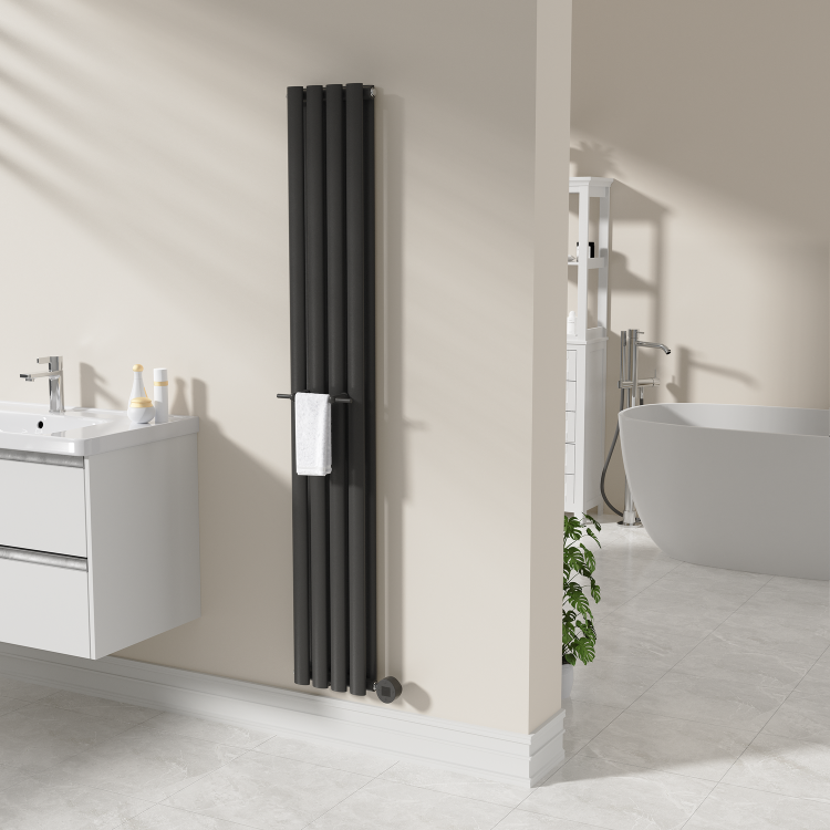 Black Designer Towel Holder for Steel & Electric Radiators - 230mm