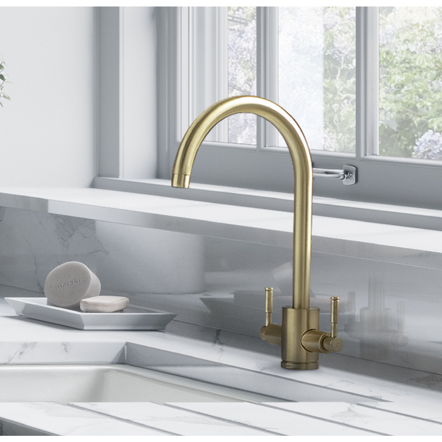 Rangemaster Aquatrend Brushed Dual Lever Mixer Kitchen Tap