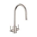 TRE1POBF Rangemaster Aquatrend Dual Lever Pull Out Monobloc Kitchen Mixer Tap - Brushed Nickel