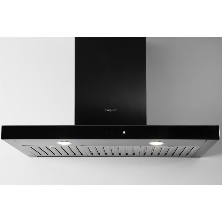 Refurbished Hotpoint PHBS98CLTDK 90cm Slimline Chimney Cooker Hood Black