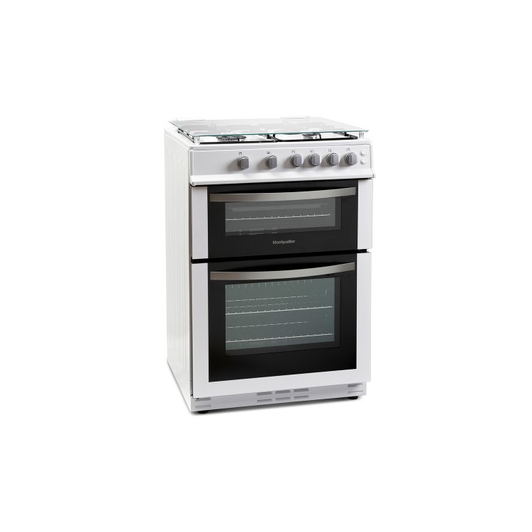 GRADE A2 - Montpellier MDG600LW 60cm Gas Double Oven With Lid White - LPG Jets Included