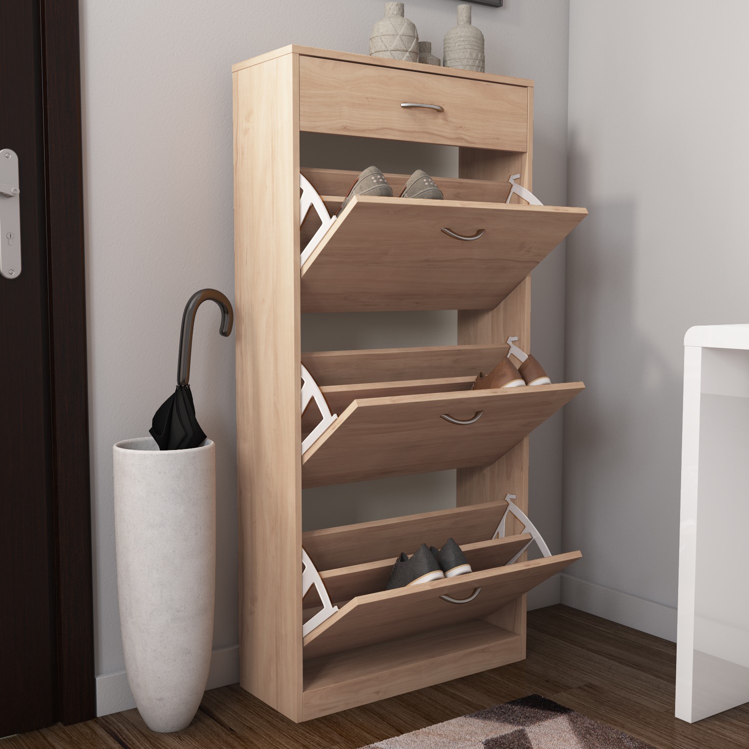 New Oak Shoe / Shoe Rack / Organiser Furniture with 4 Drawer