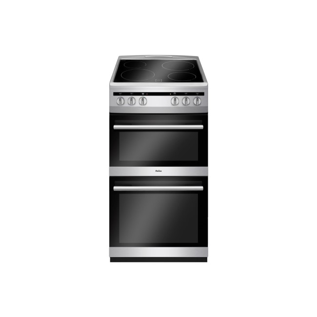 GRADE A2 - Amica AFC5100SI 50cm Double Cavity Electric Cooker With Ceramic Hob - Silver