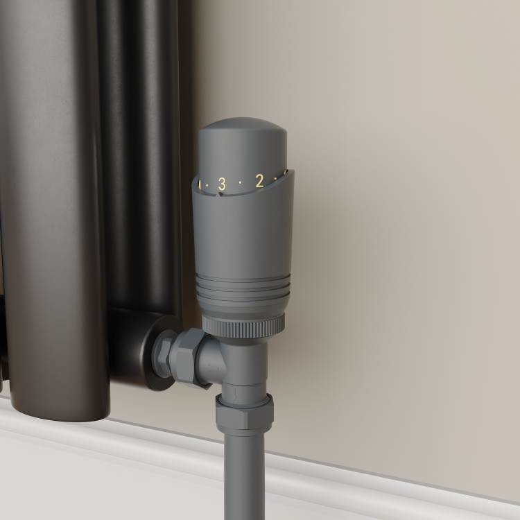 Elego Anthracite Gray Modern TRV Angled Thermostatic Radiator Valves With Lockshield