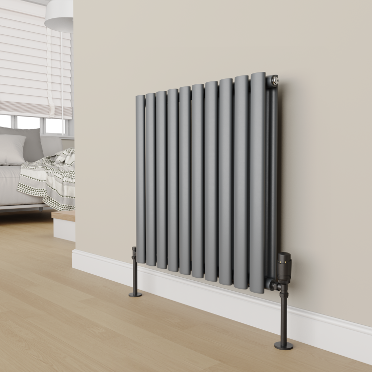 Refurbished - Elego Matte Black Modern TRV Angled Thermostatic Radiator Valves With Lockshield