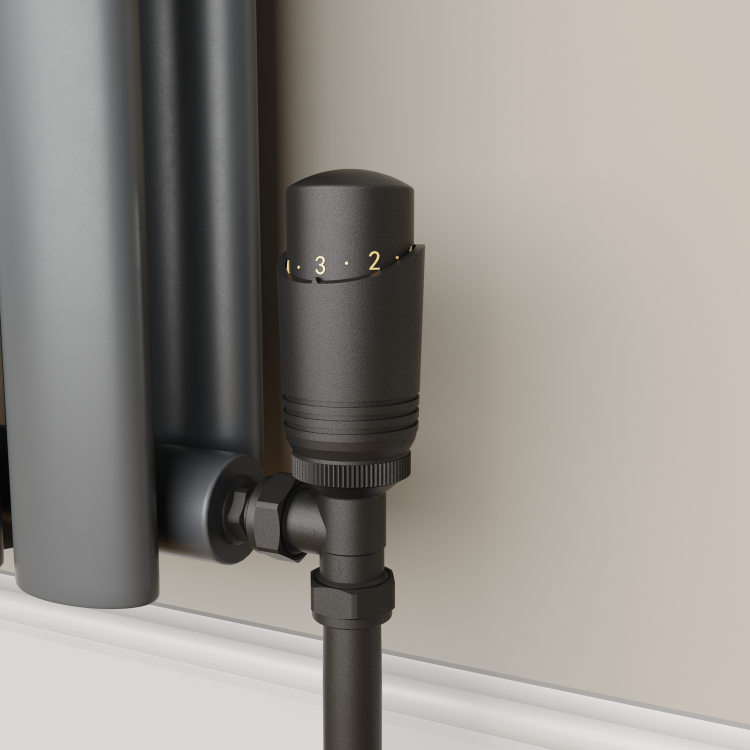 Elego Matte Black Modern TRV Angled Thermostatic Radiator Valves With Lockshield