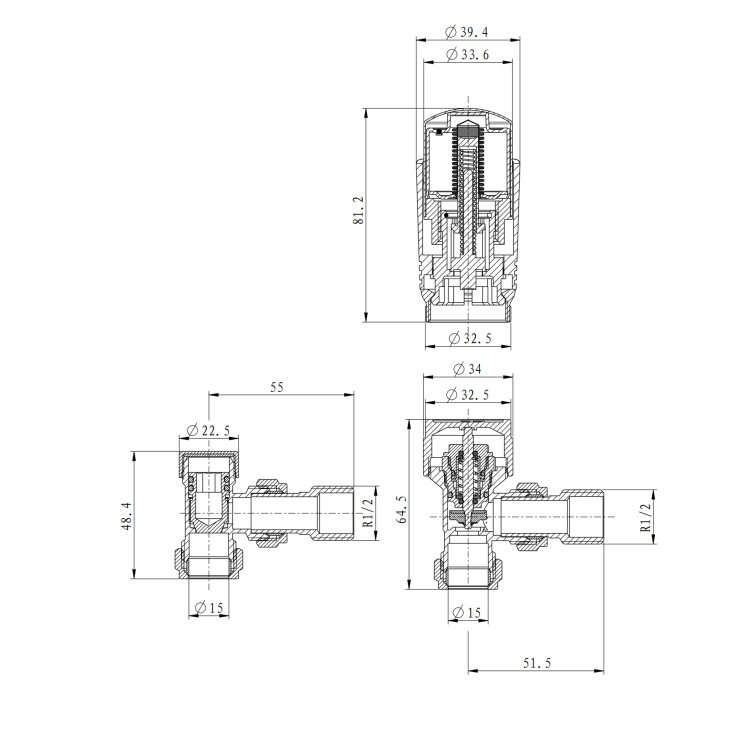 Elego Matte Black Modern TRV Angled Thermostatic Radiator Valves With Lockshield