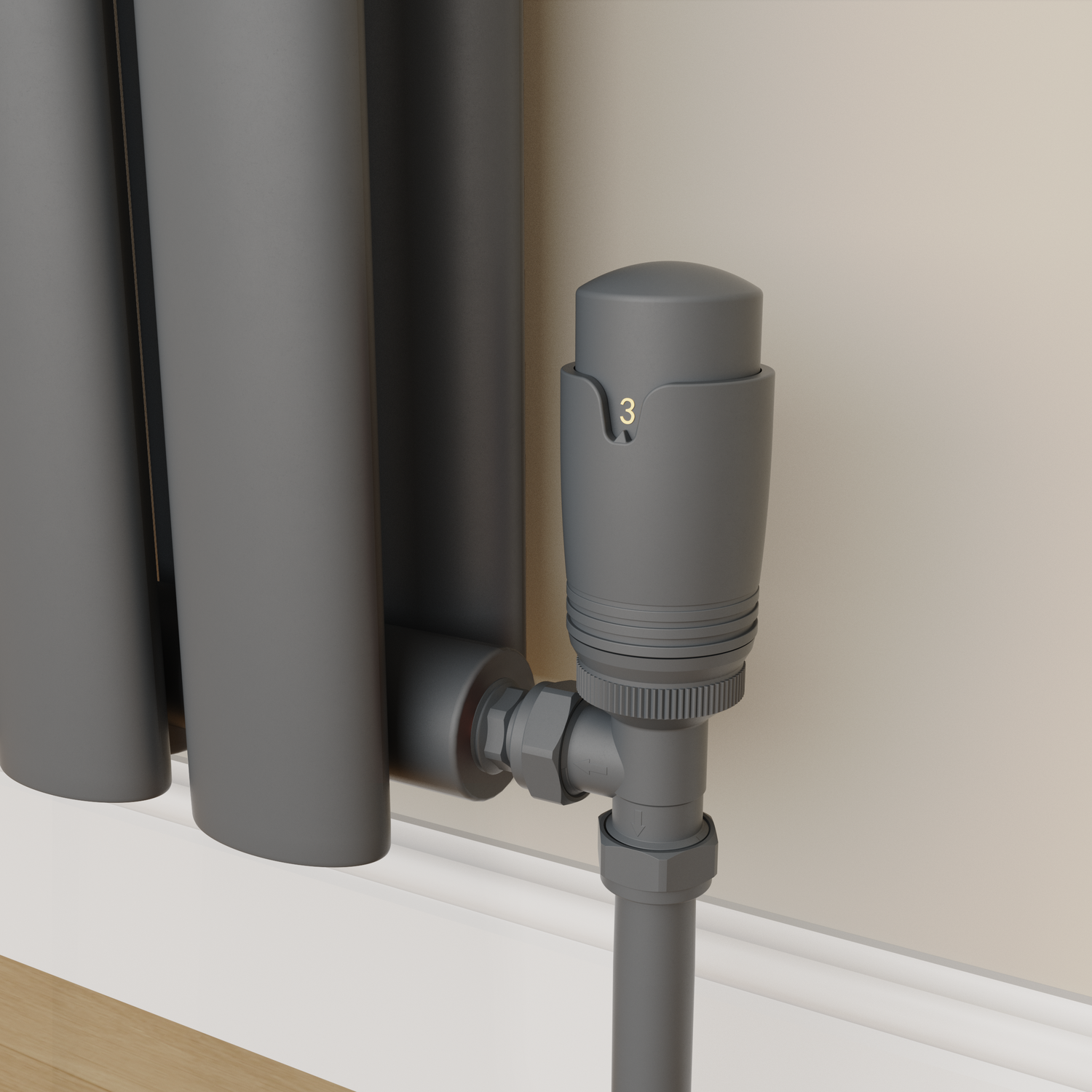 Elego  Gray Modern Trv Angled Thermostatic Radiator Valves With Lockshield TRV-AG-2AG