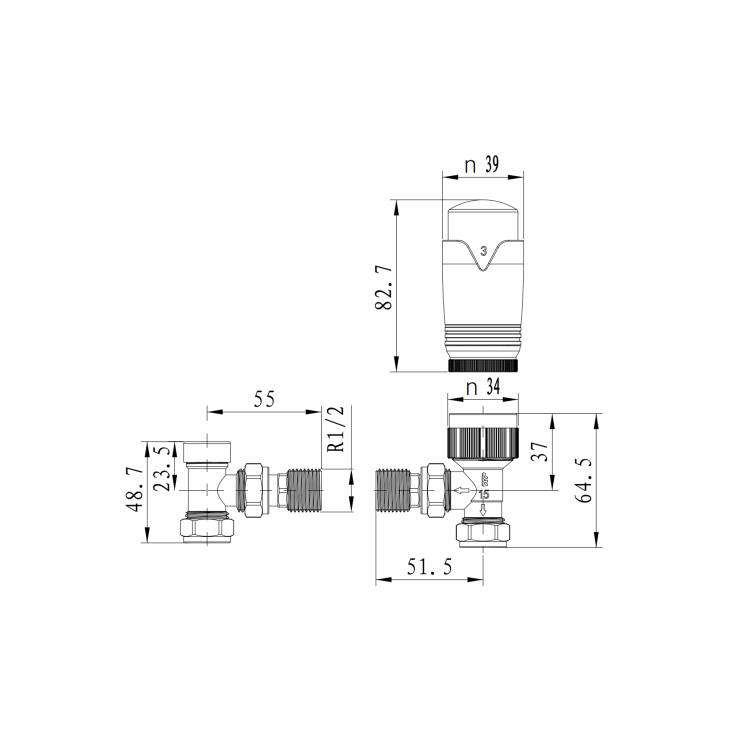 Elego Anthracite Gray Modern TRV Angled Thermostatic Radiator Valves With Lockshield
