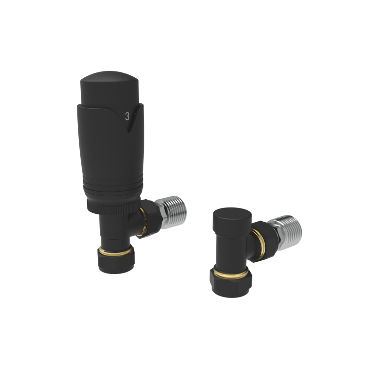 Elego Matte Black Modern TRV Angled Thermostatic Radiator Valves With Lockshield