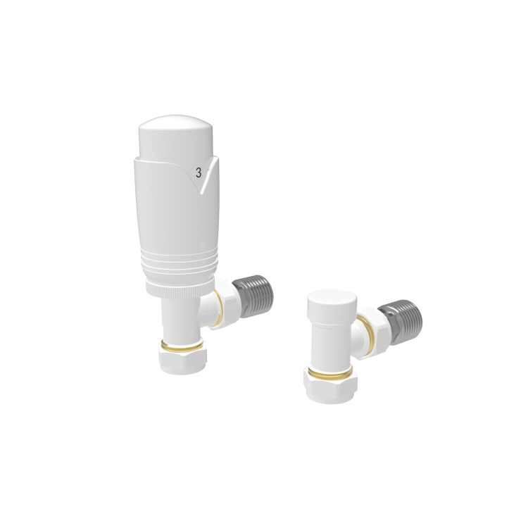 Elego White Modern TRV Angled Thermostatic Radiator Valves With Lockshield