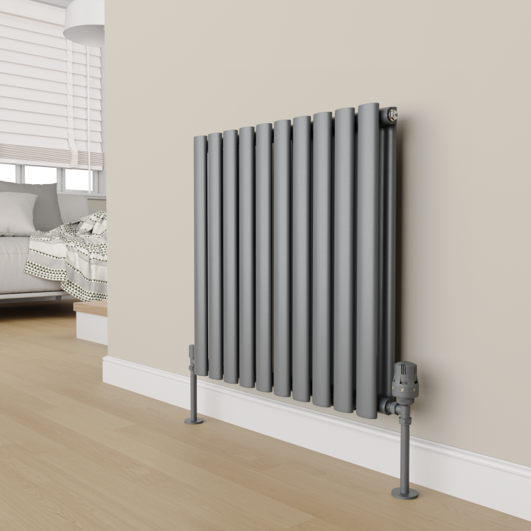 Elego Anthracite  Modern TRV Angled Thermostatic Radiator Valves With Lockshield