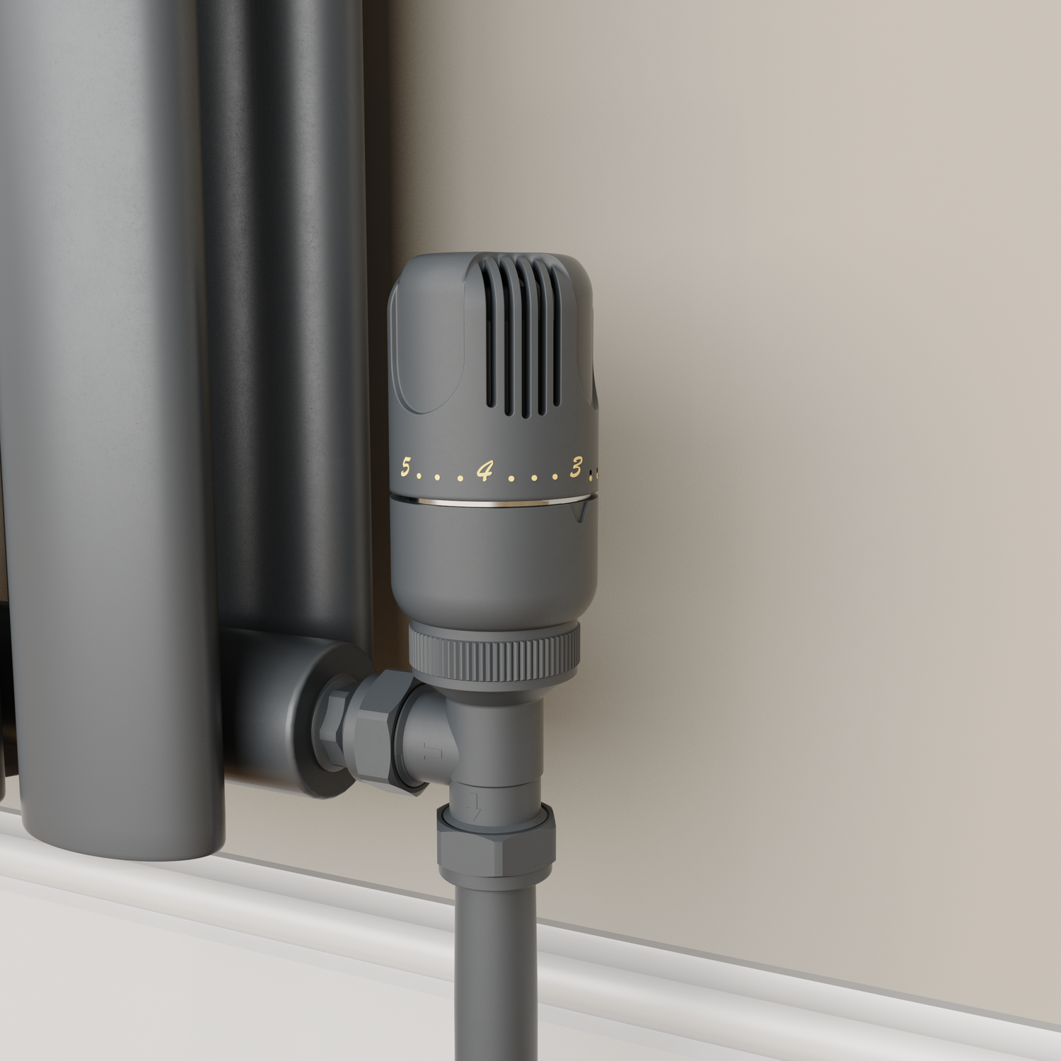 Elego Anthracite Gray Modern Trv Angled Thermostatic Radiator Valves With Lockshield - Image 2