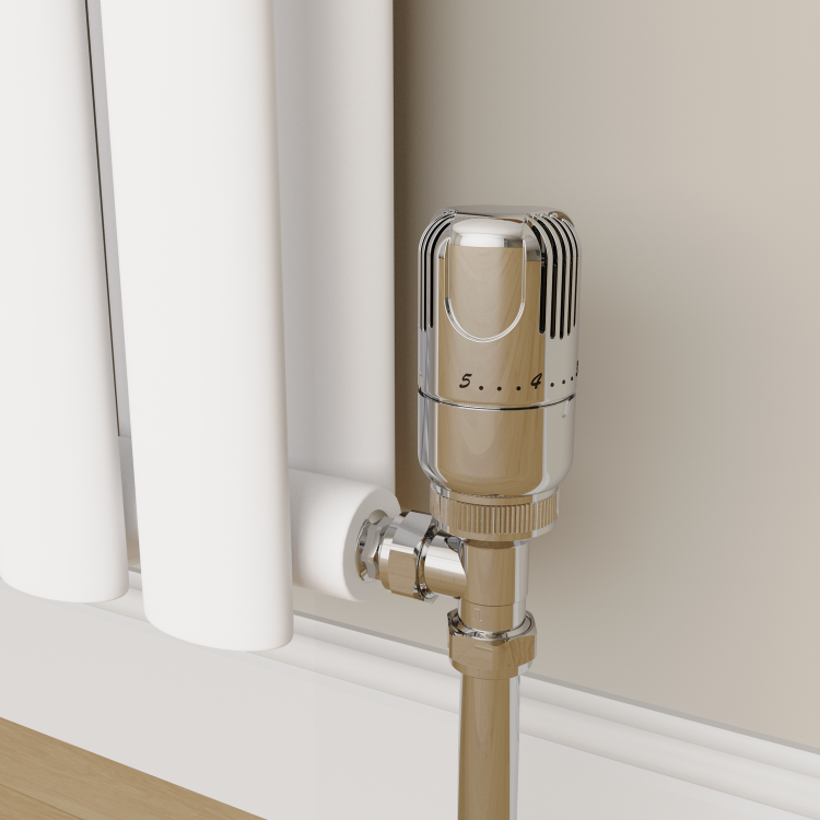 Elego Chrome  Modern TRV Angled Thermostatic Radiator Valves With Lockshield