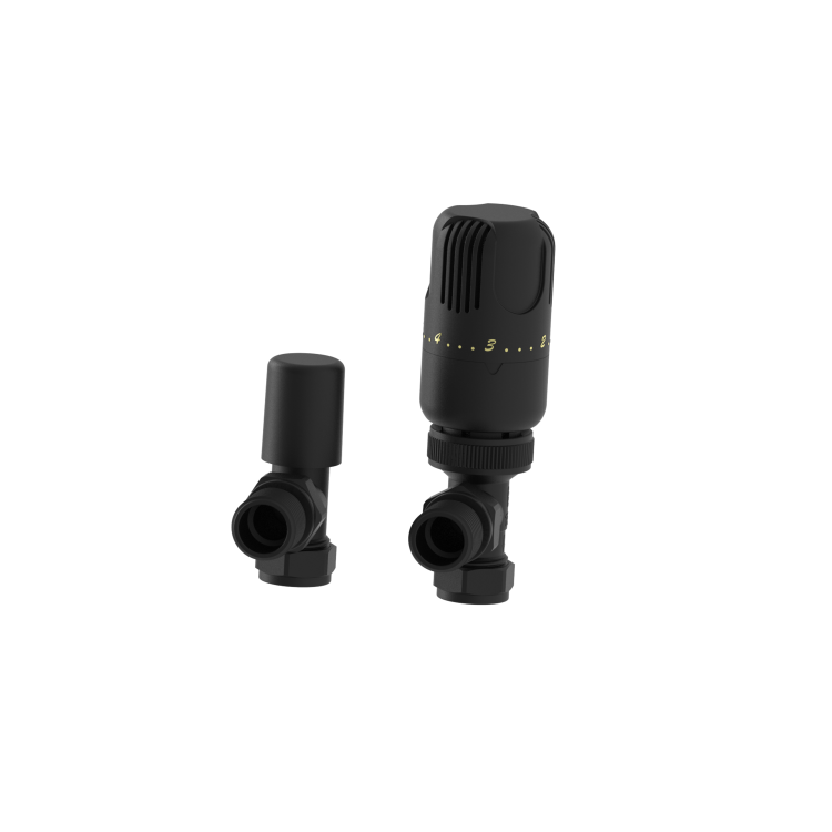 Elego Matte Black Modern TRV Angled Thermostatic Radiator Valves With Lockshield