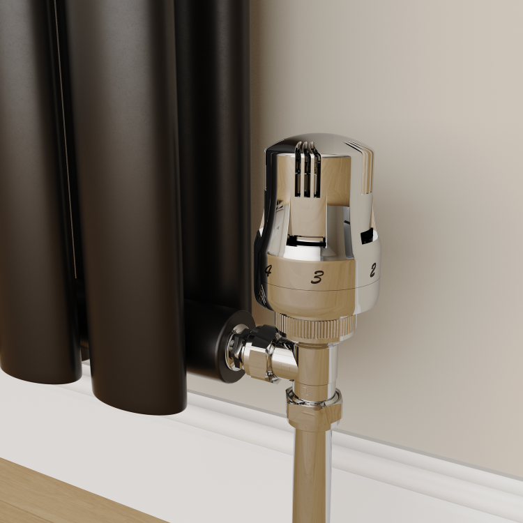 Elego Chrome  Modern TRV Angled Thermostatic Radiator Valves With Lockshield
