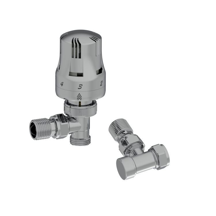 Elego Chrome  Modern TRV Angled Thermostatic Radiator Valves With Lockshield