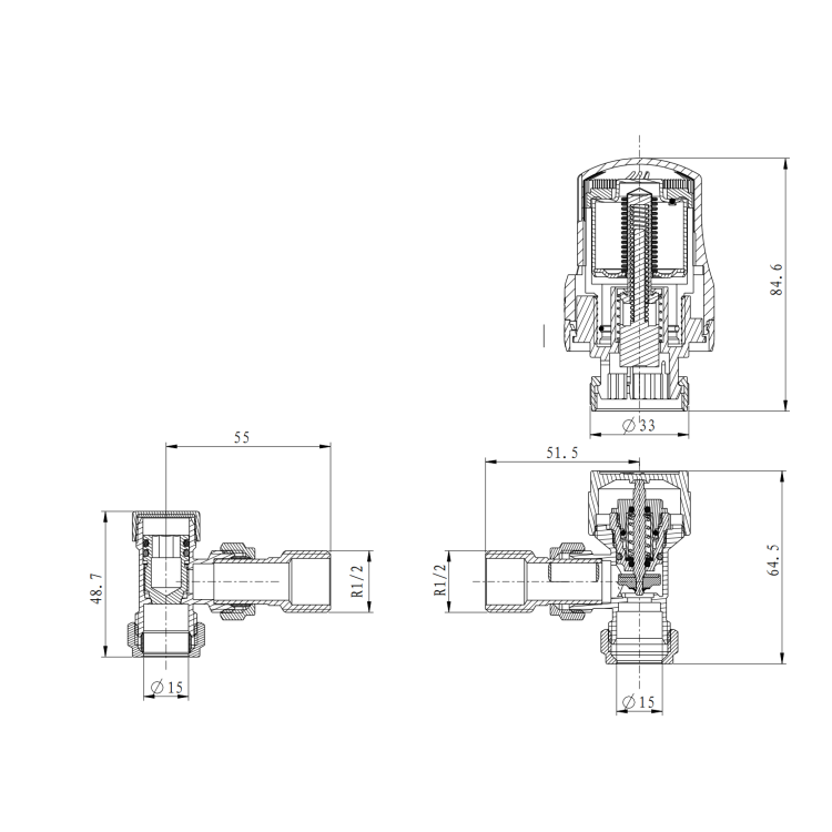 Elego Chrome  Modern TRV Angled Thermostatic Radiator Valves With Lockshield