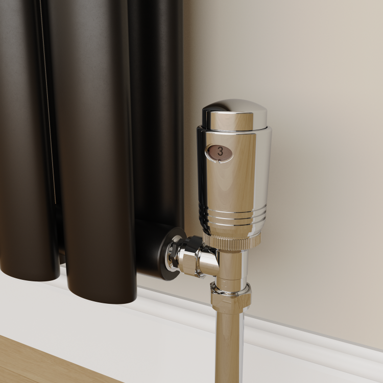 Elego Chrome  Modern TRV Angled Thermostatic Radiator Valves With Lockshield